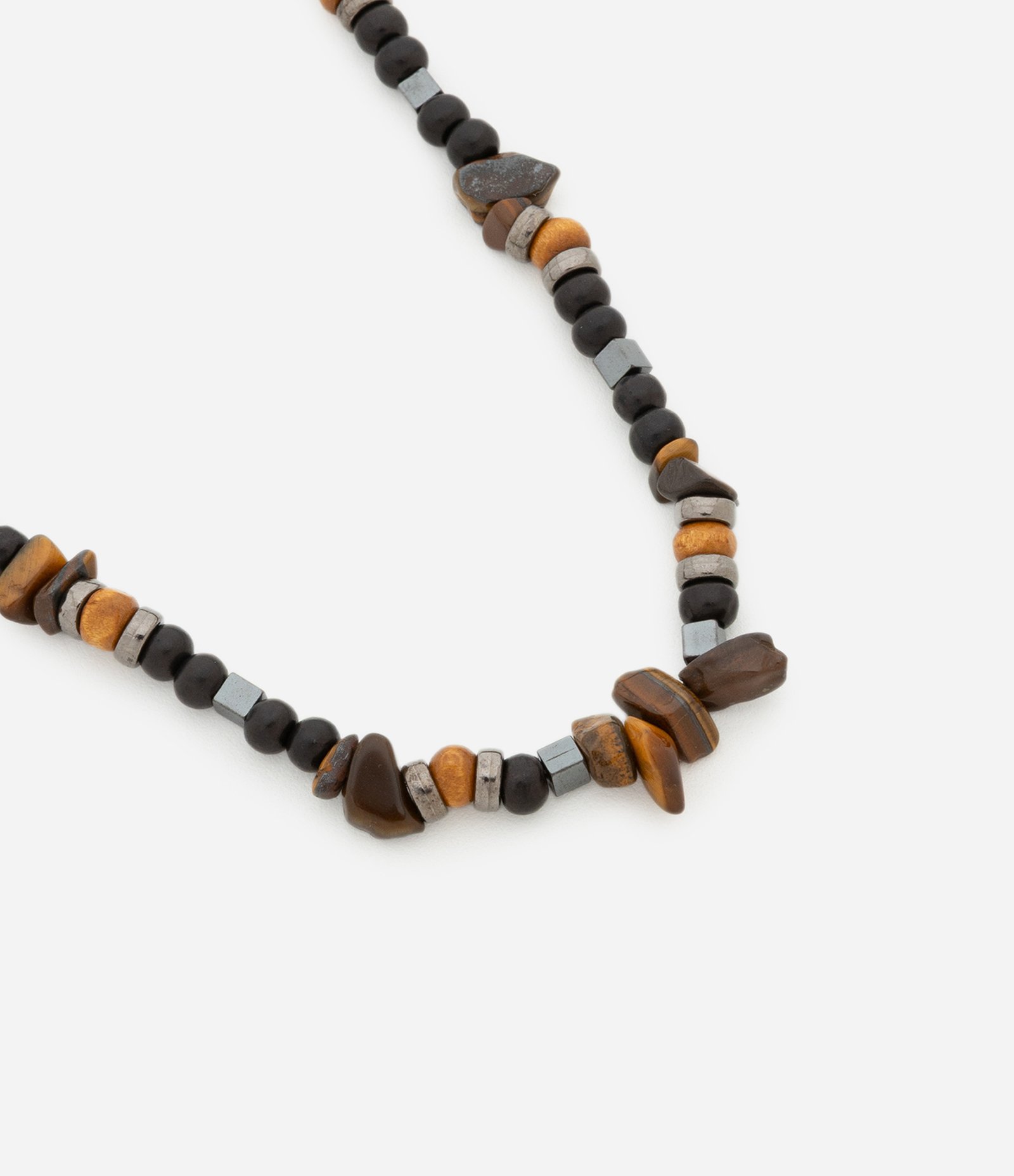 Colar de Cascalhos em metal com Contas em Madeira e Pedra Multicores 3