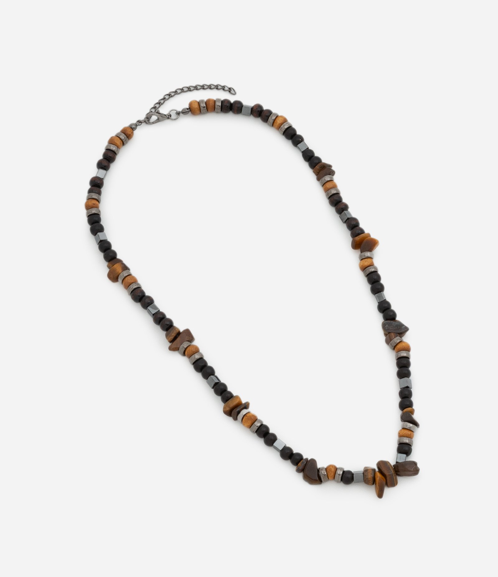 Colar de Cascalhos em metal com Contas em Madeira e Pedra Multicores 4