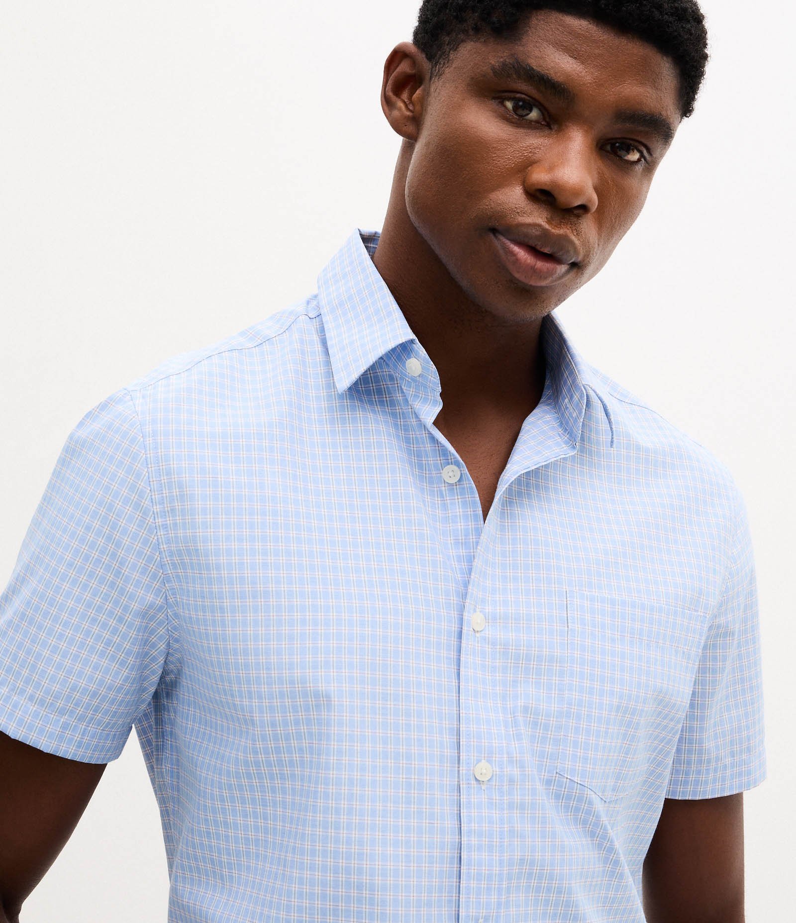 Camisa Manga Curta em Tricoline Xadrez Azul 4