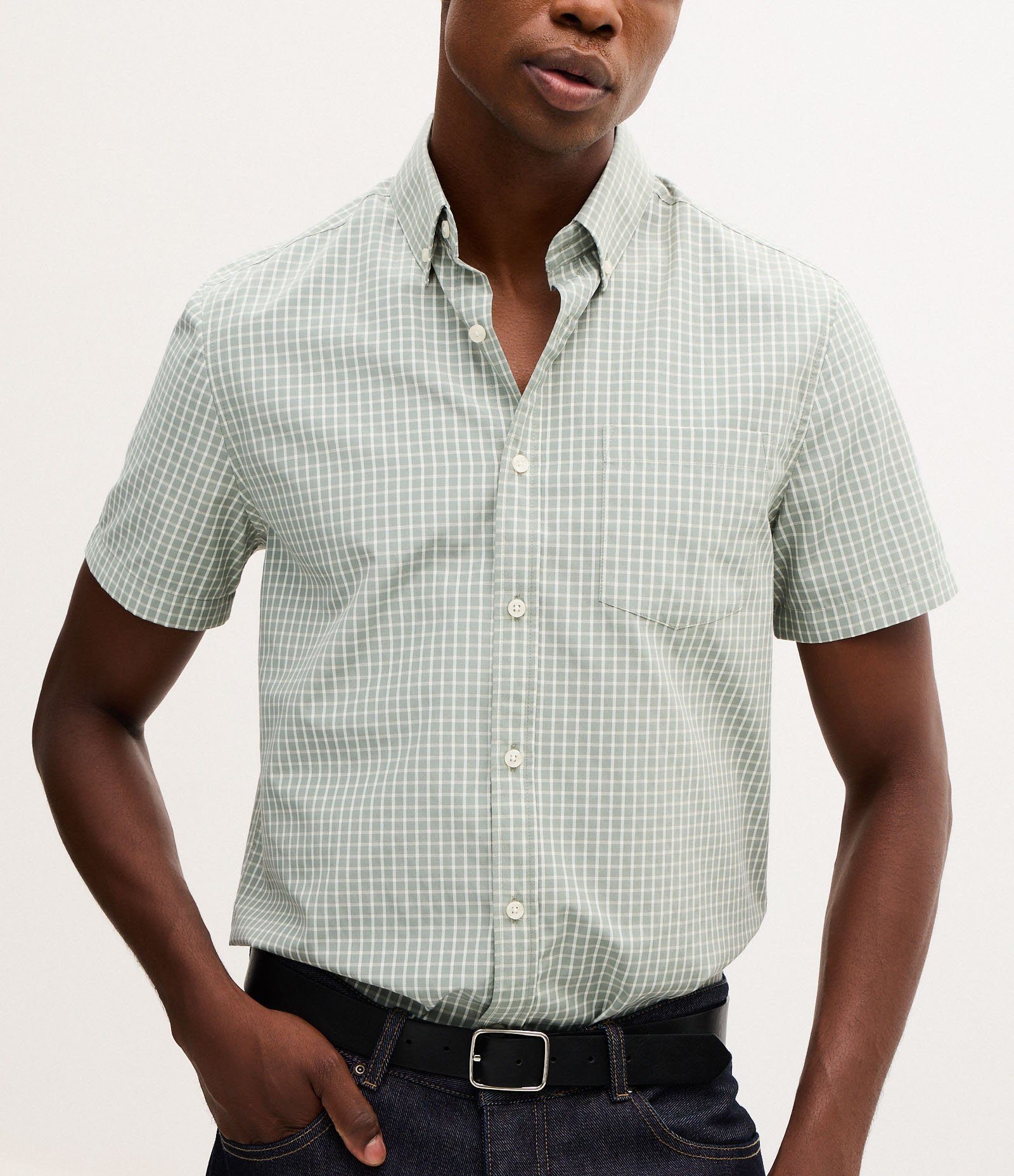 Camisa Manga Curta em Tricoline Xadrez Verde 3