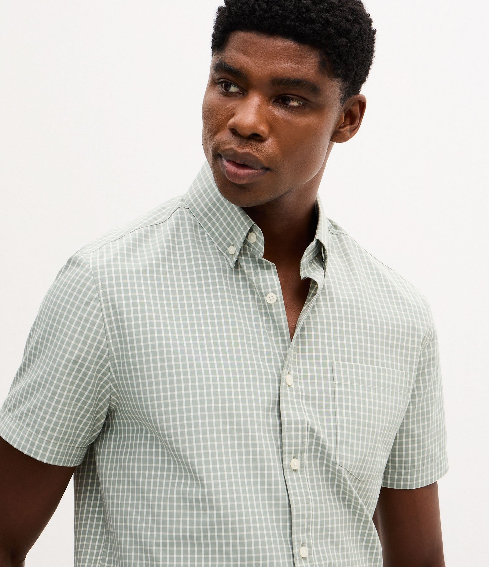 Camisa Manga Curta em Tricoline Xadrez Verde 4