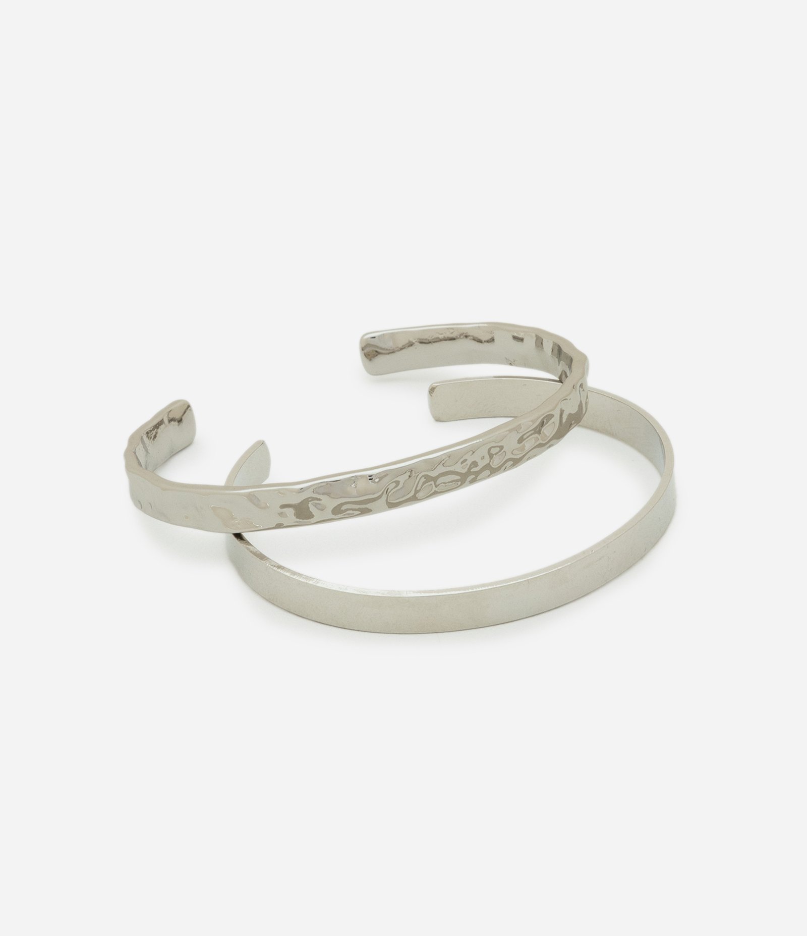 Kit 02 Braceletes Metalizados com Textura Prata 2