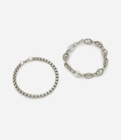 Kit 02 Pulseiras de Corrente em Metal Liso