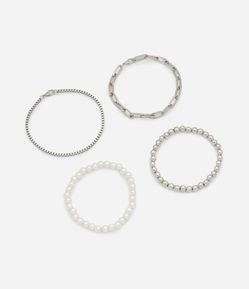 Kit 04 Pulseiras em Metal e Pérolas com Modelo Variados