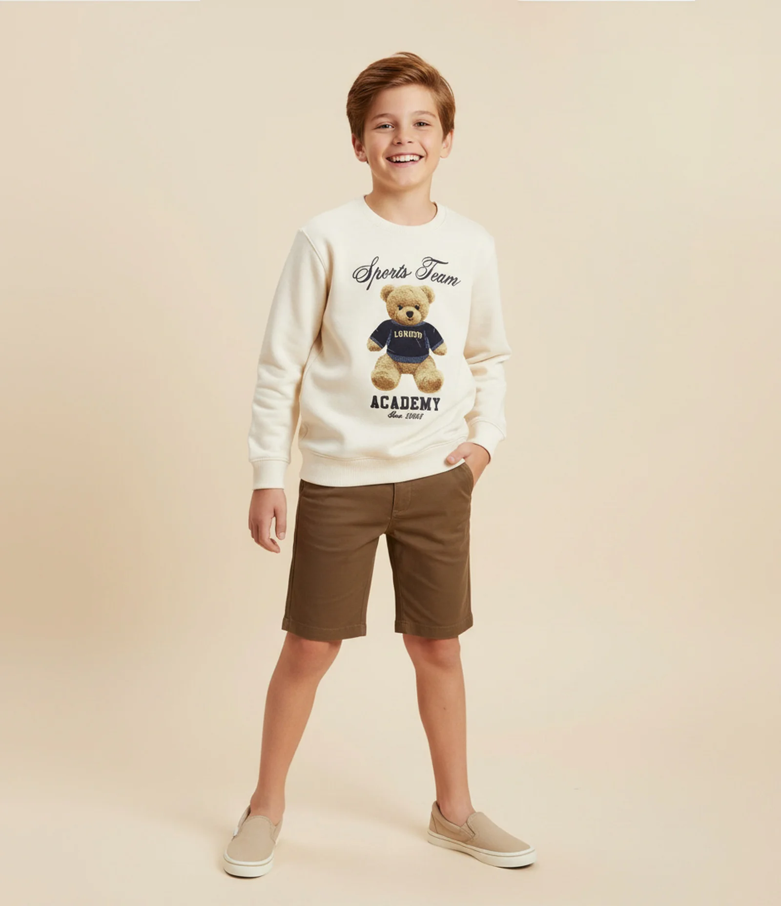 Casaco Infantil Relaxed com Estampa de Urso – Tam 5 a 14 Anos Off White 1