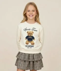 Casaco Infantil Relaxed com Estampa de Urso – Tam 5 a 14 Anos