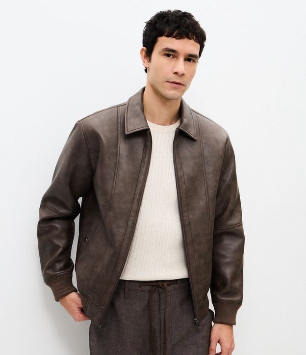 Jaqueta Masculina PU Lavado com Zíper