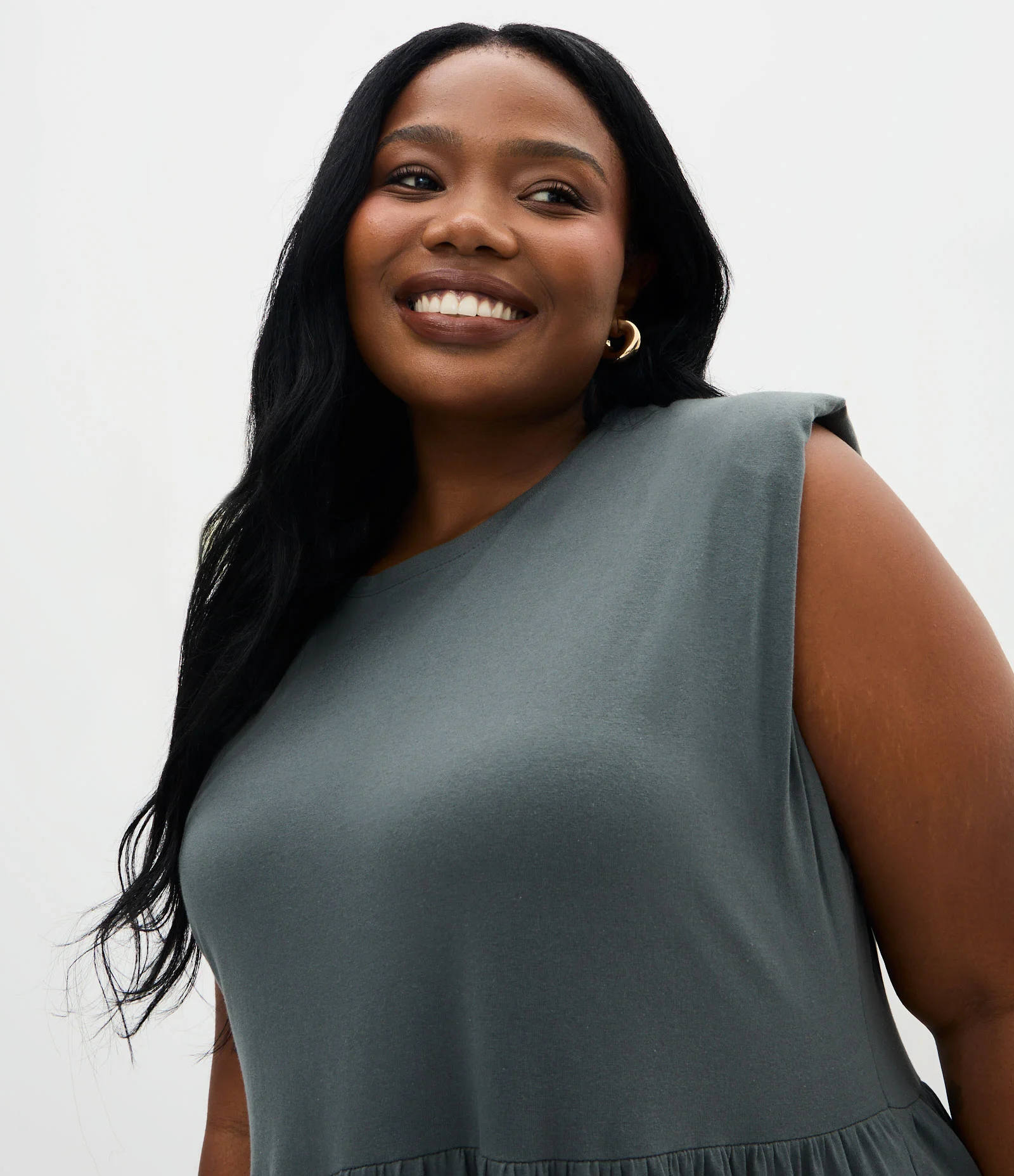 Vestido New Midi em Algodão com Babado Curve e Plus Cinza Escuro 2