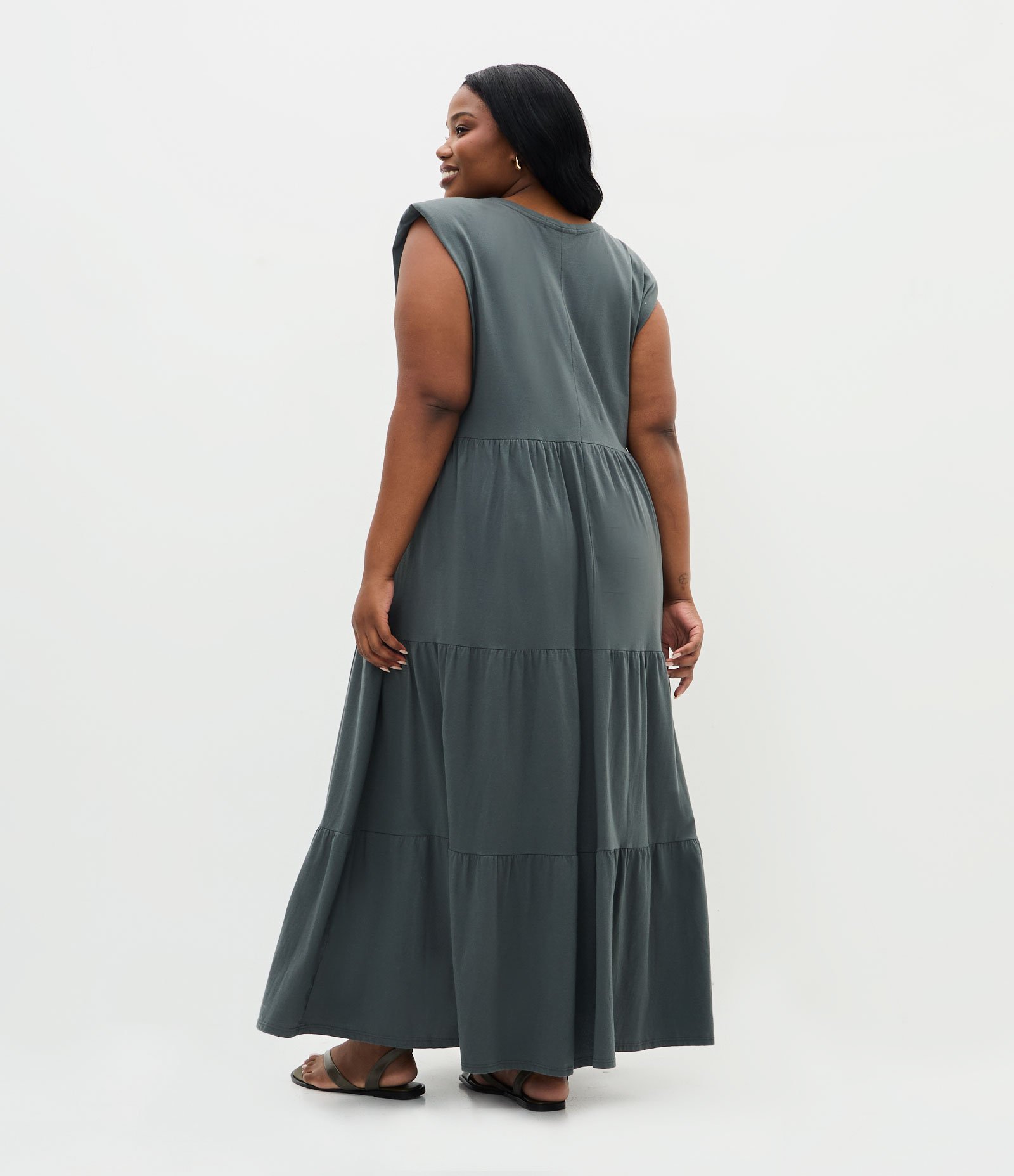 Vestido New Midi em Algodão com Babado Curve e Plus Cinza Escuro 3