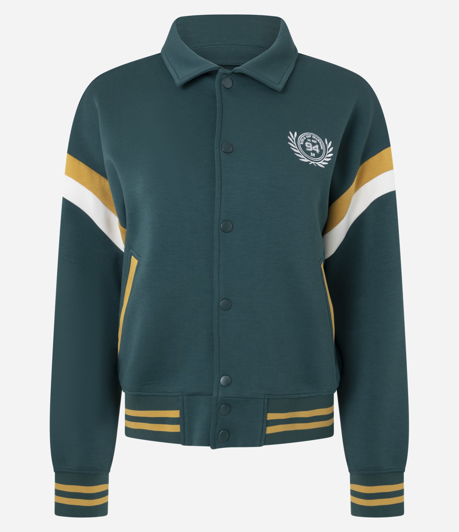 Jaqueta Esportiva College com Bordado e Listras Contrastantes Verde 1