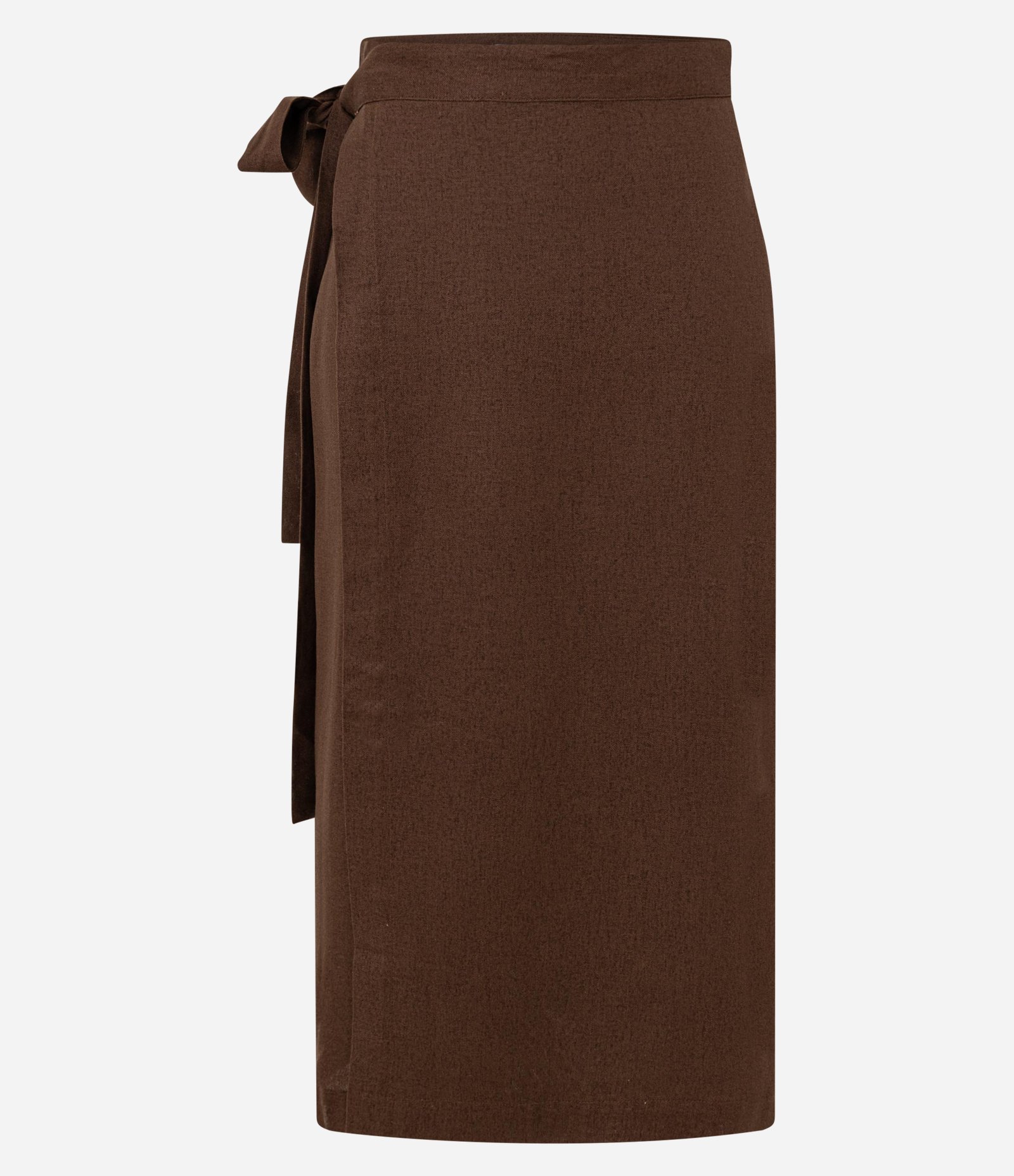 Saia New Midi em Viscolinho com Transpasse Frontal e Amarração Marrom 1