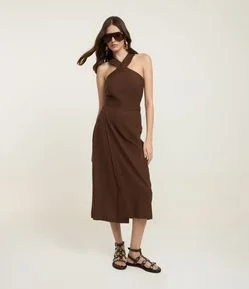 Saia New Midi em Viscolinho com Transpasse Frontal e Amarração