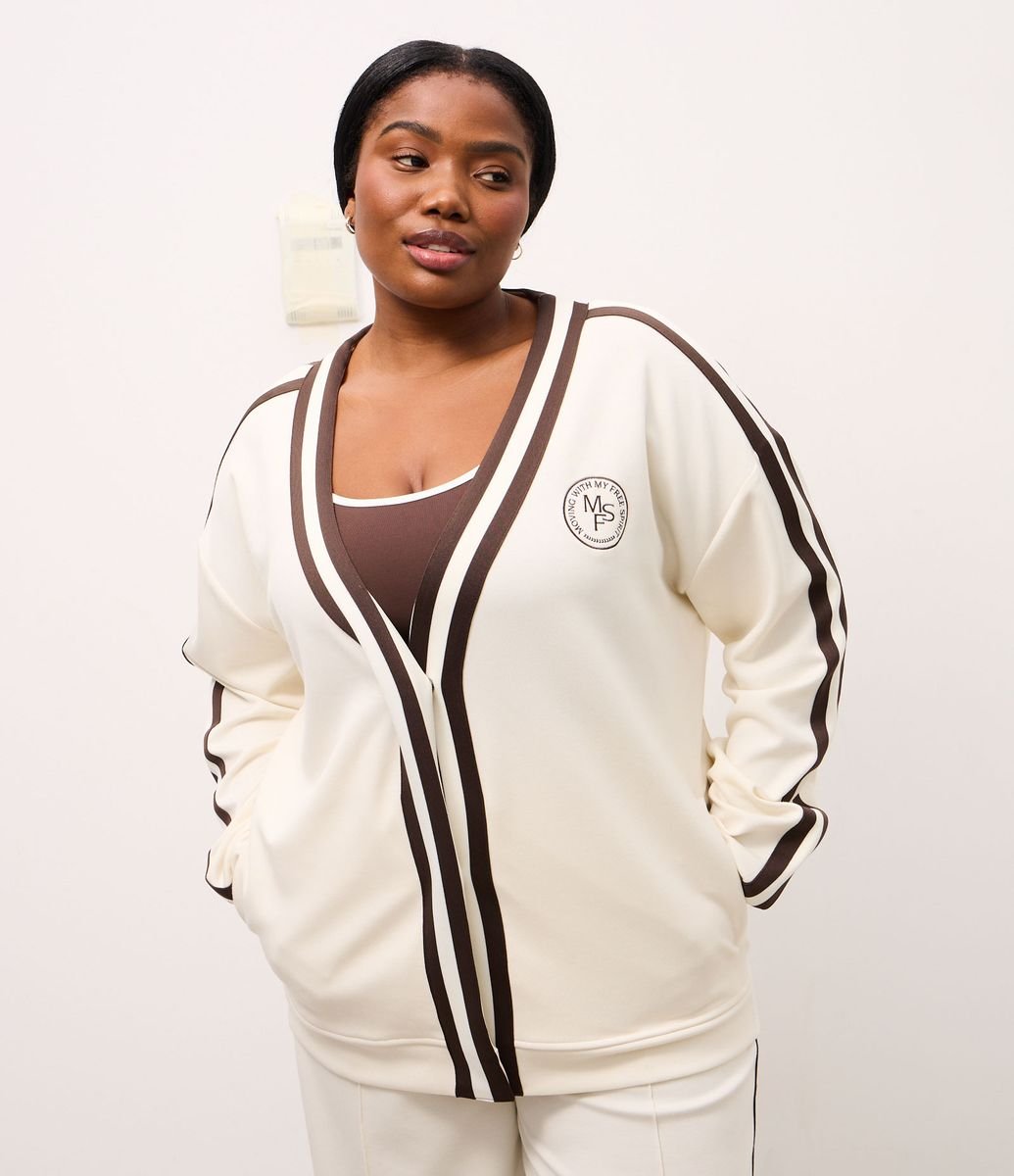 トップス Arts&Science Ethnic loose cardigan Cardigan Esportivo Oversized College com Listras Contrastantes Bege