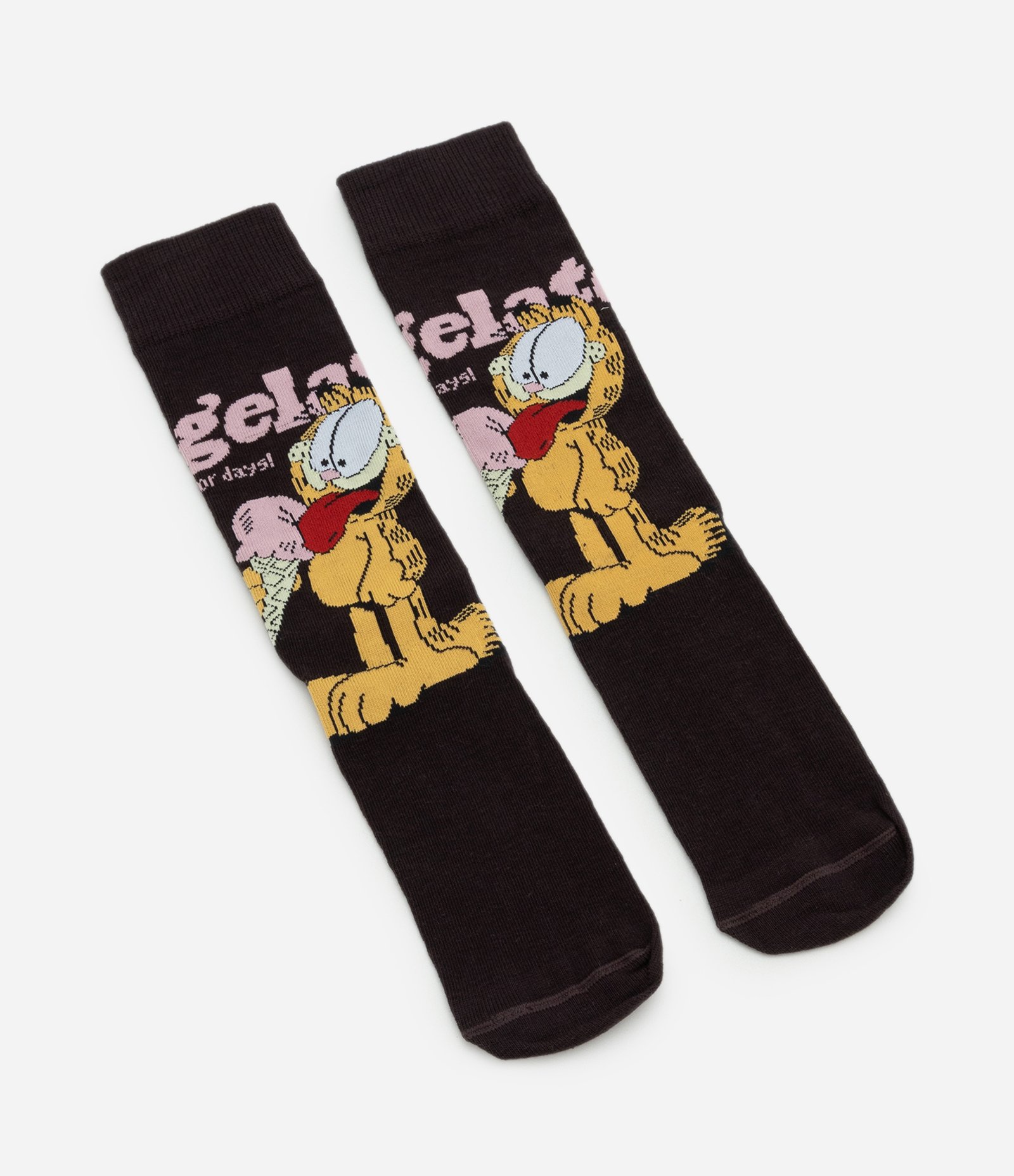 Meia Cano Alto em Algodão com Estampa Garfield Marrom 4