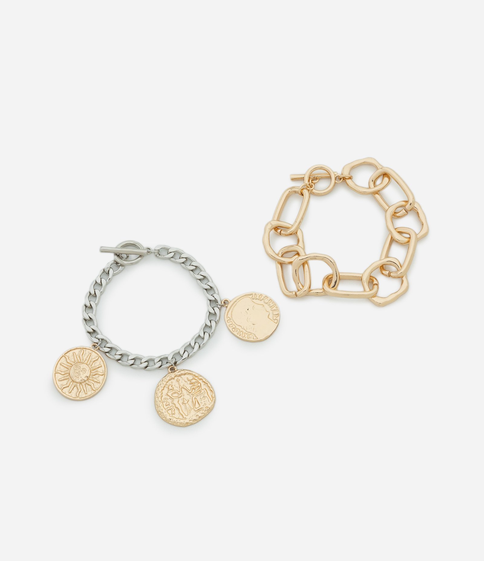 Kit 02 Pulseiras Metalizadas com Pingente de Medalha Multicores 1