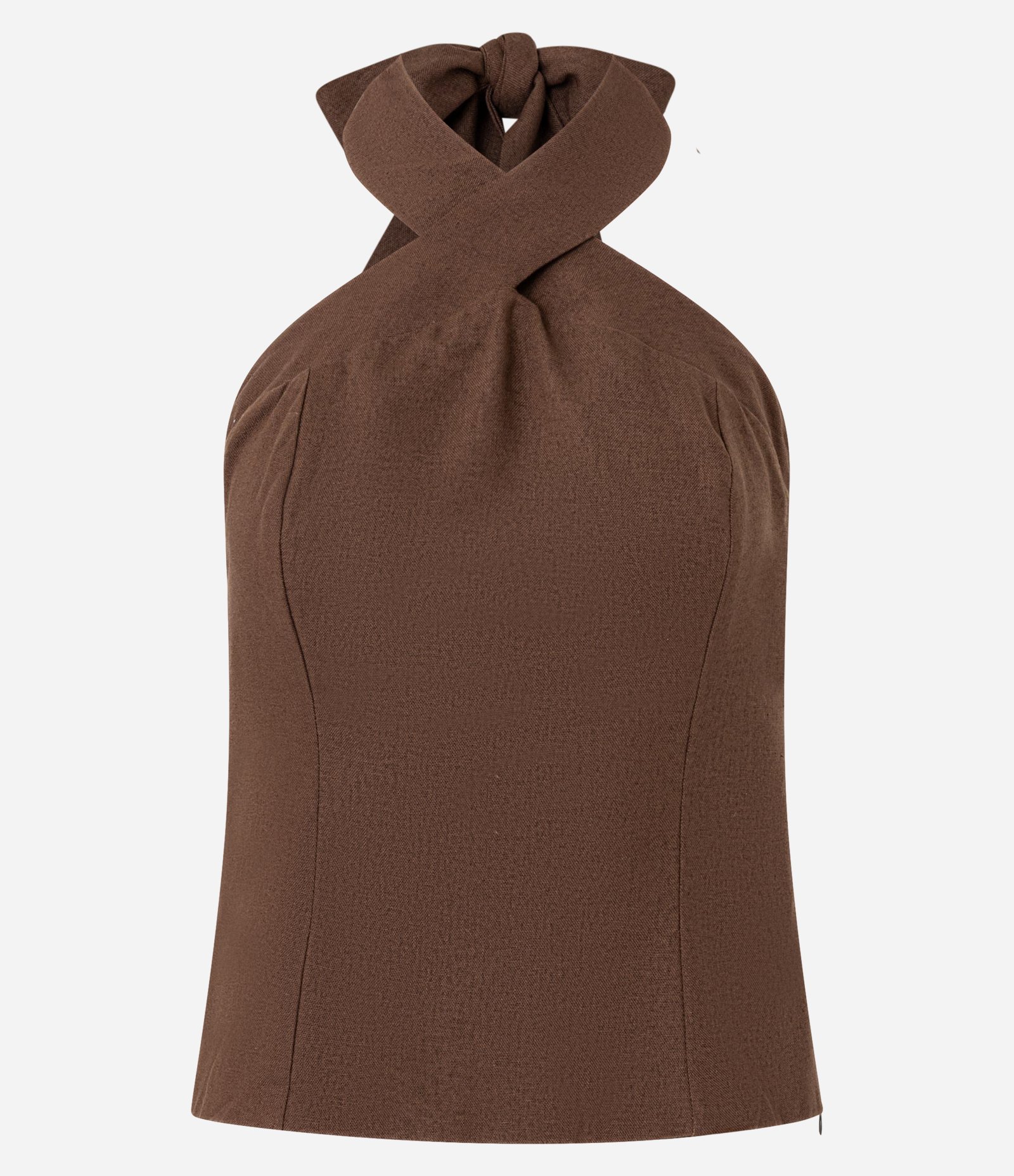 Blusa Frente Única em Viscolinho com Amarração nas Costas Marrom 1