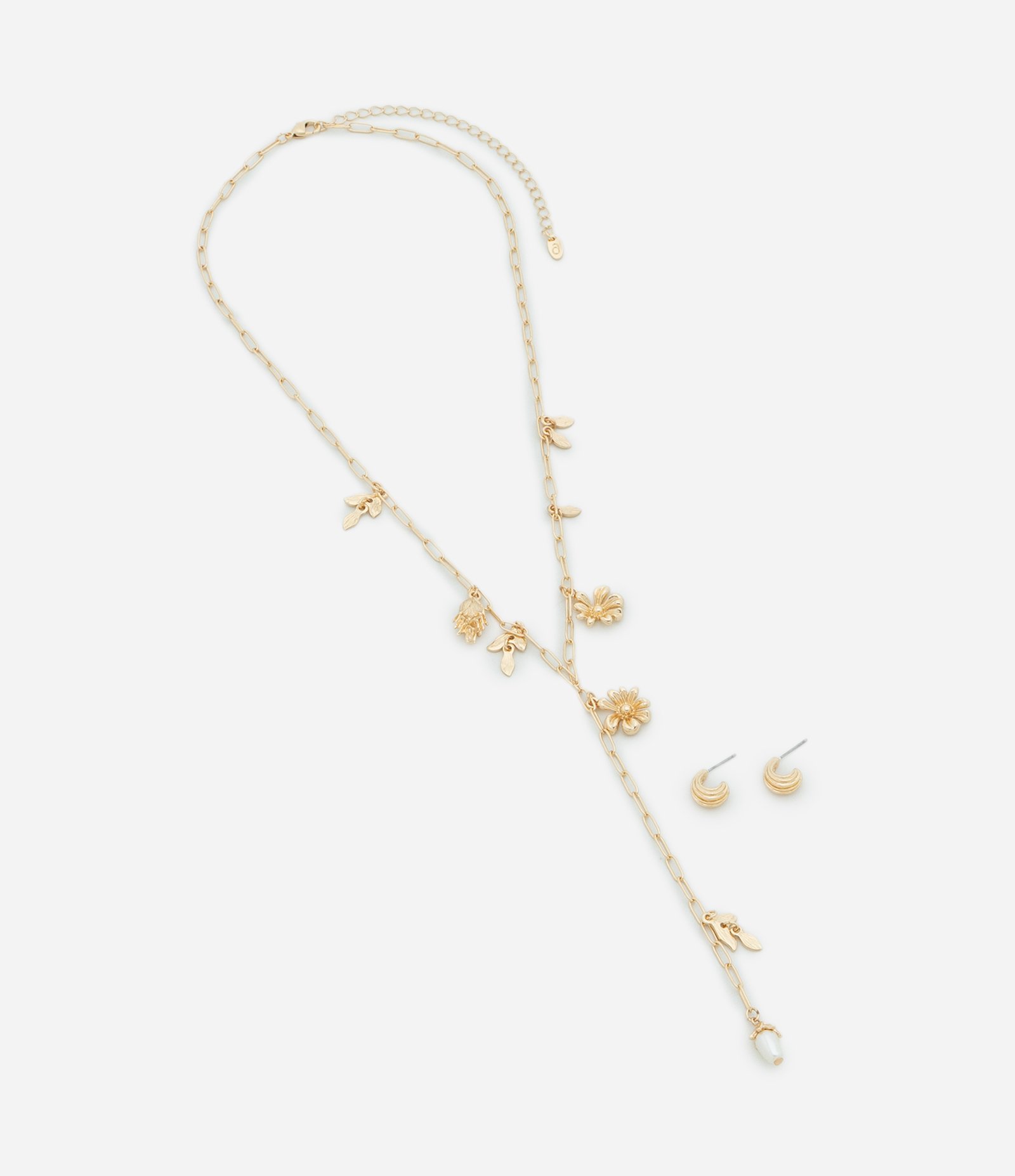 Conjunto de Colar e Brinco com Pingentes de Flores Dourado 2