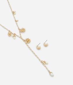 Conjunto de Colar e Brinco com Pingentes de Flores