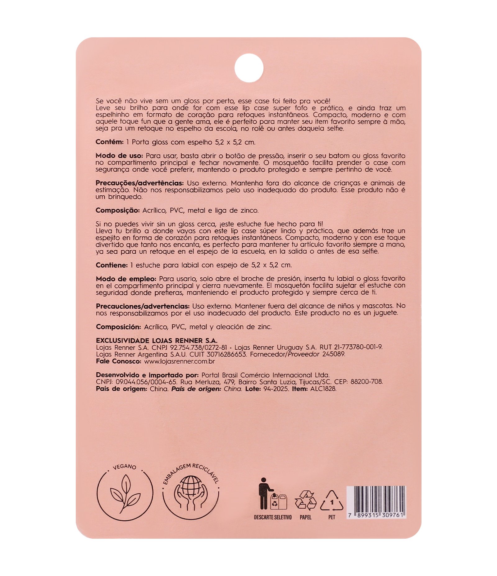 Case para Gloss com Espelho com Chaveiro Alchemia Rosa 3