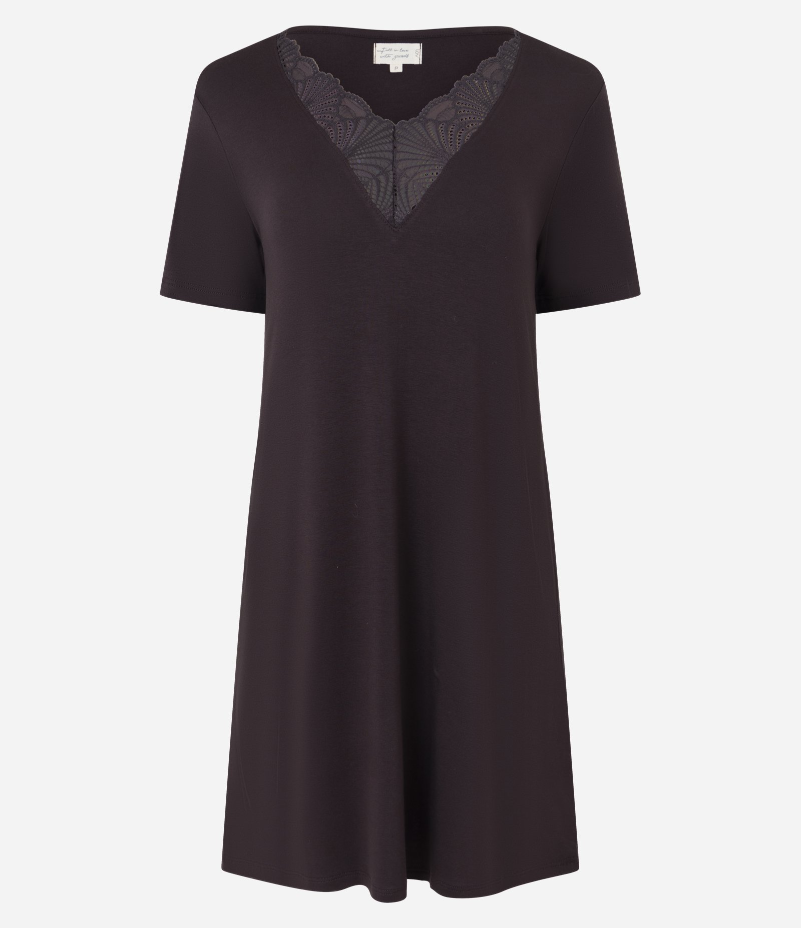 Camisola de Viscose com Decote V em Renda Marrom 3