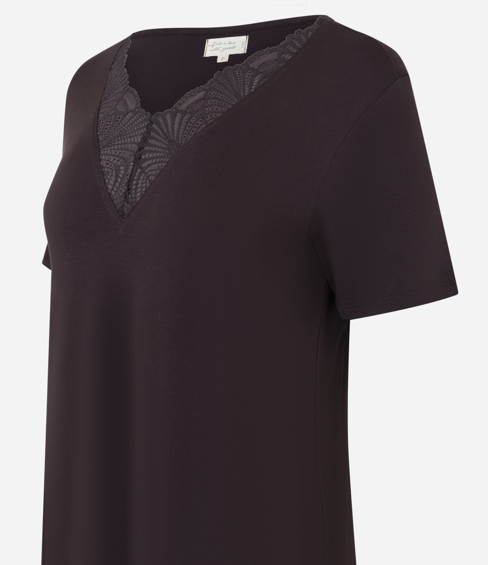 Camisola de Viscose com Decote V em Renda Marrom 4