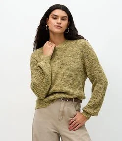 Suéter Regular em Tricô com Ponto Mesclado