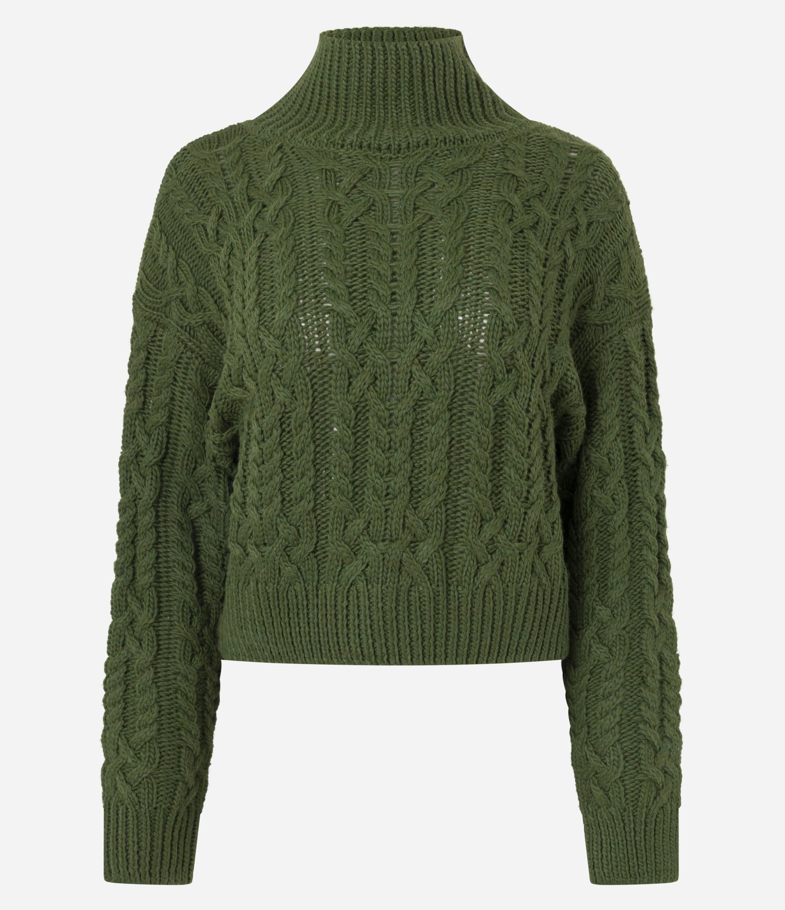 Suéter Curto em Tricô com Gola Alta Verde 1