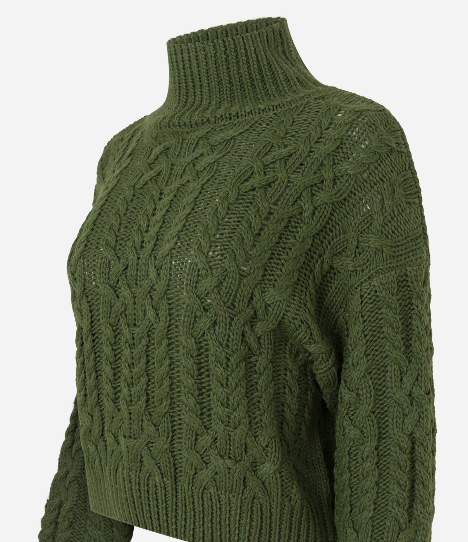 Suéter Curto em Tricô com Gola Alta Verde 2
