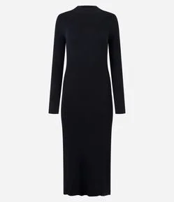 Vestido Long Midi em Tricô com Mangas Longas
