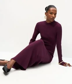 Vestido Long Midi em Tricô com Mangas Longas