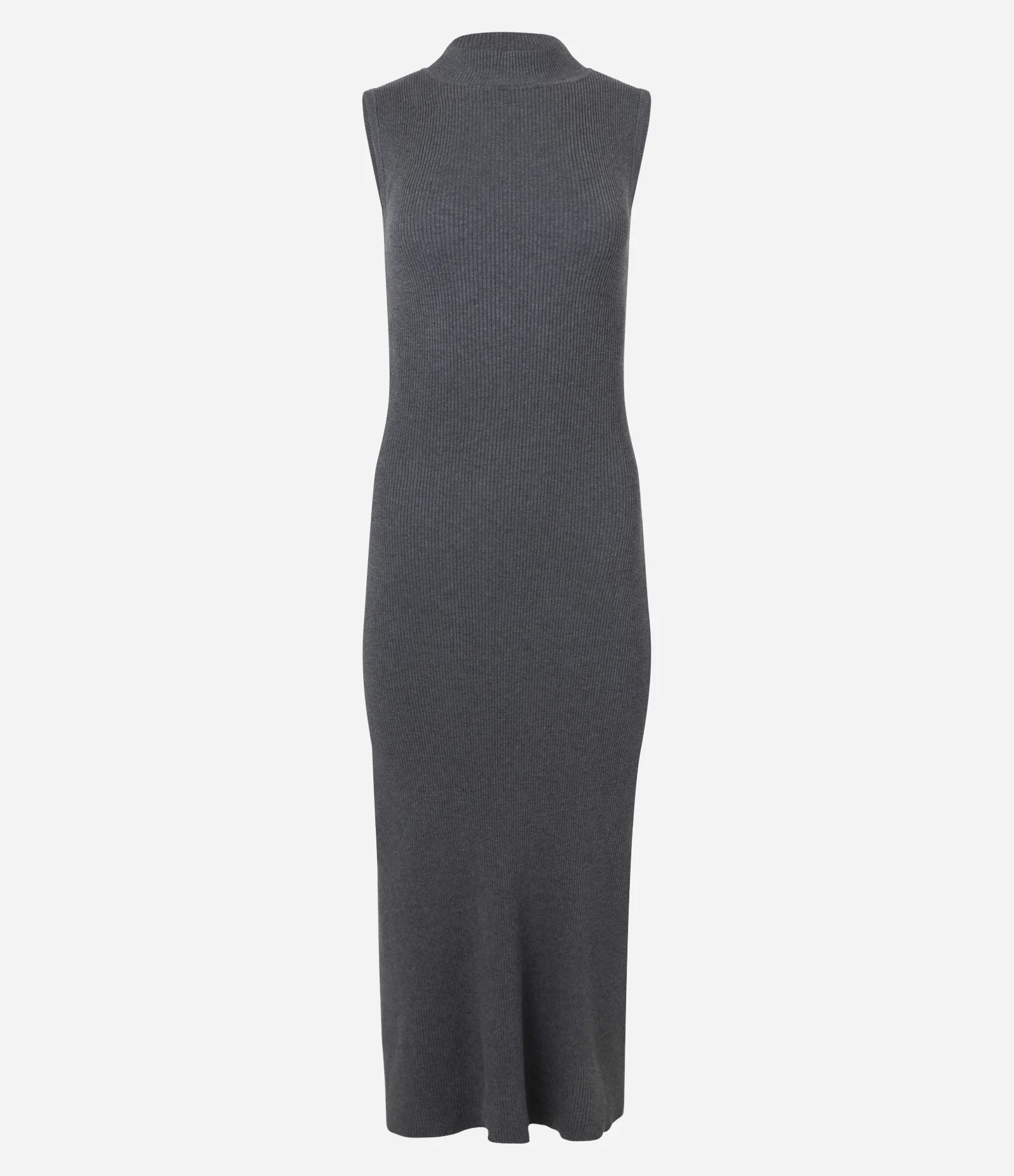 Vestido Long Midi em Tricô com Gola Alta Cinza 1