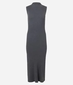 Vestido Long Midi em Tricô com Gola Alta