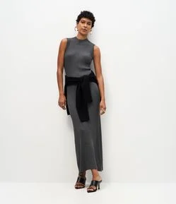 Vestido Long Midi em Tricô com Gola Alta