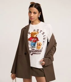 Camiseta em Algodão com Estampa de Urso Walk Outside