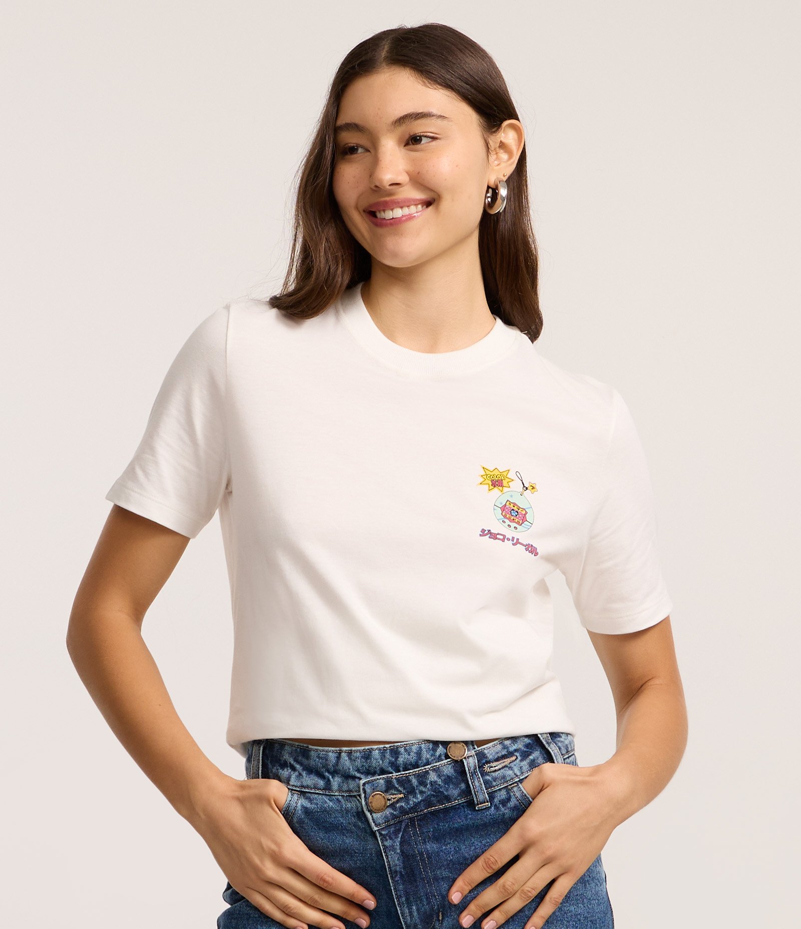 Camiseta em Algodão com Estampa Tamagochi Branco 3