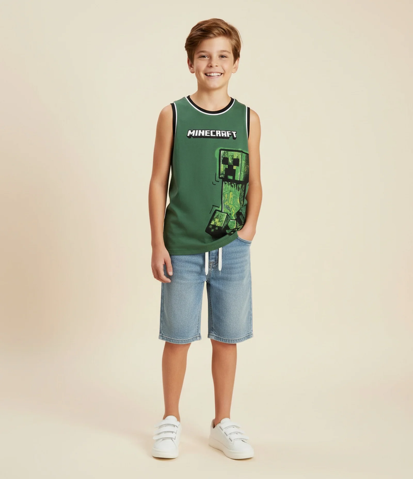 Regata Infantil em Tecnologia Dry com Estampa Minecraft – Tam 5 a 14 Anos Verde Escuro 1