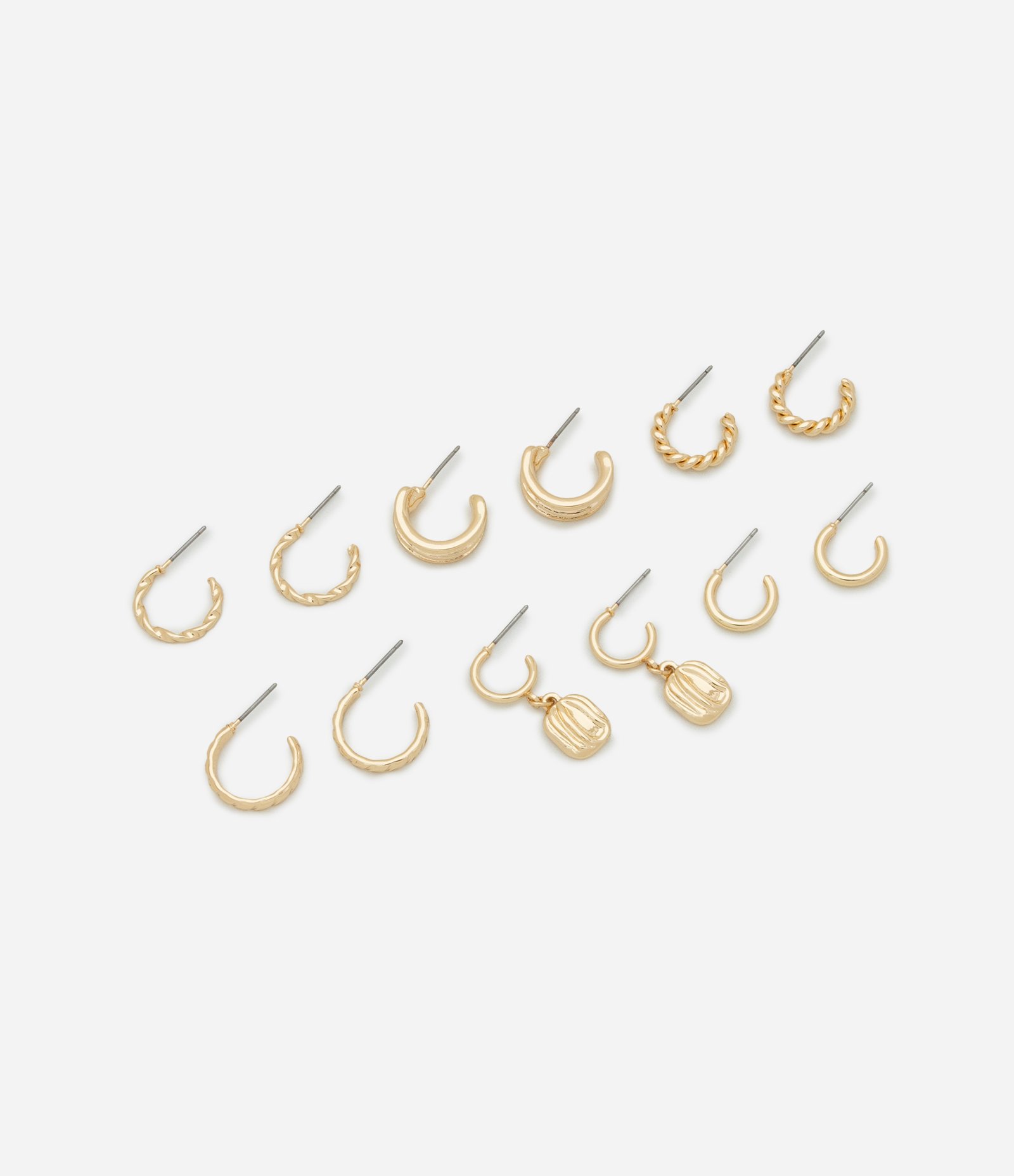 Kit 06 Brincos de Argola com Diferentes Texturas Dourado 1