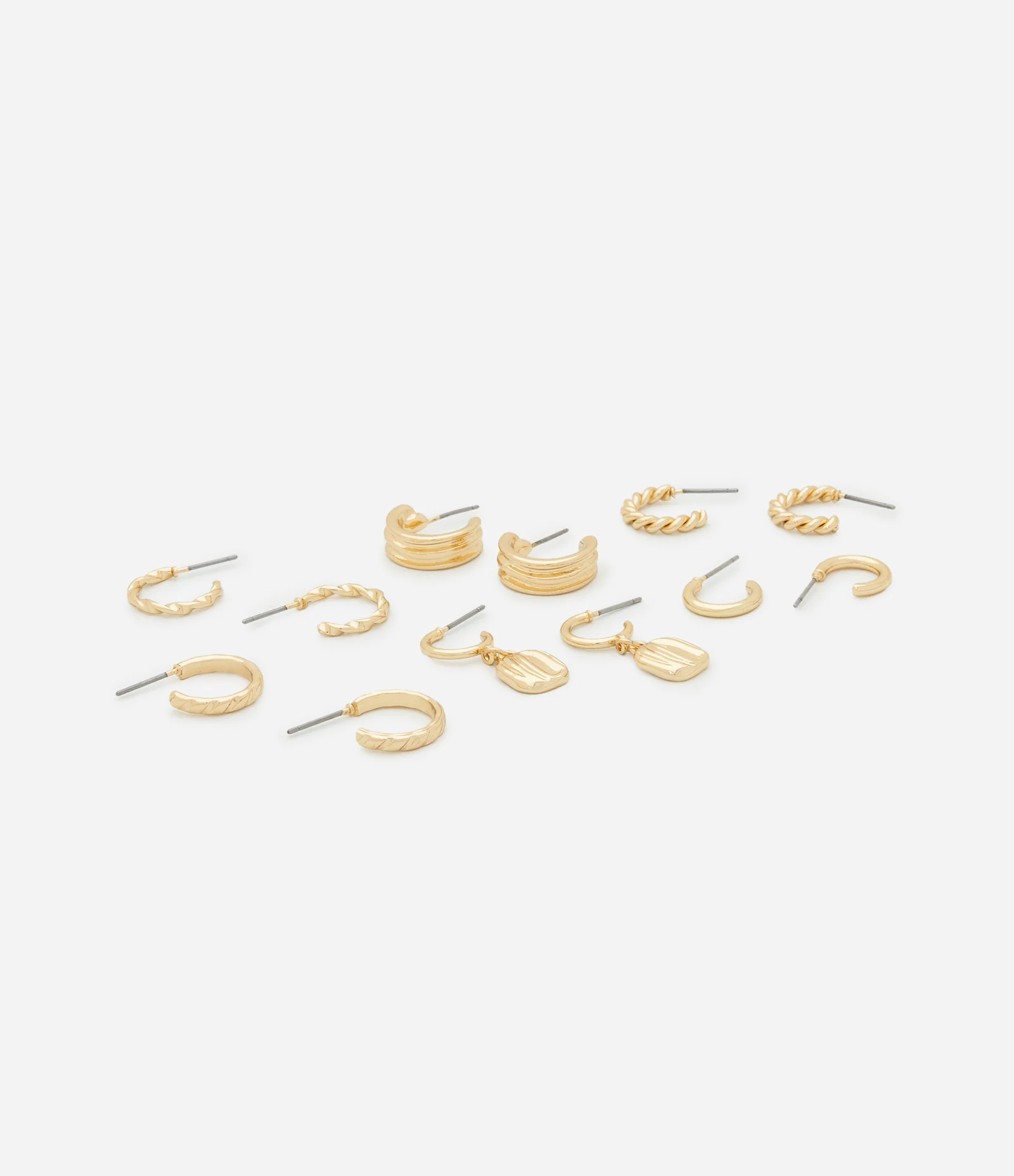 Kit 06 Brincos de Argola com Diferentes Texturas Dourado 2