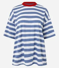 Camiseta Oversized em Algodão com Listras Bold