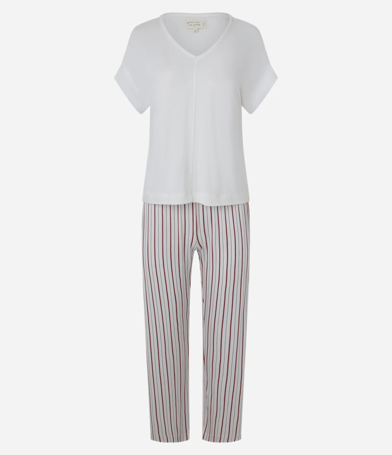 Pijama Longo com Calça Listrada Branco/Vermelho 1