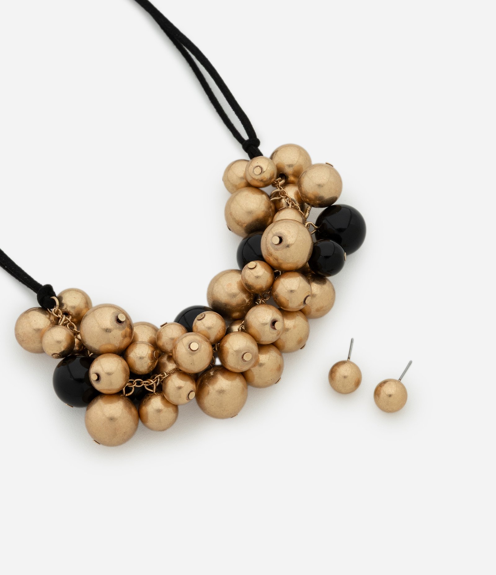 Conjunto de Colar com Esferas em Metal e Brincos Minimalistas Dourado 1