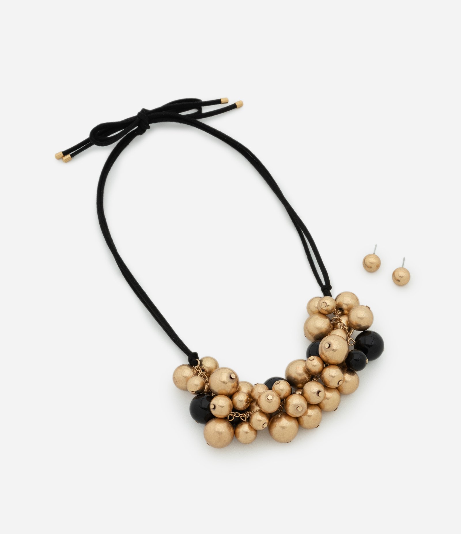Conjunto de Colar com Esferas em Metal e Brincos Minimalistas Dourado 2