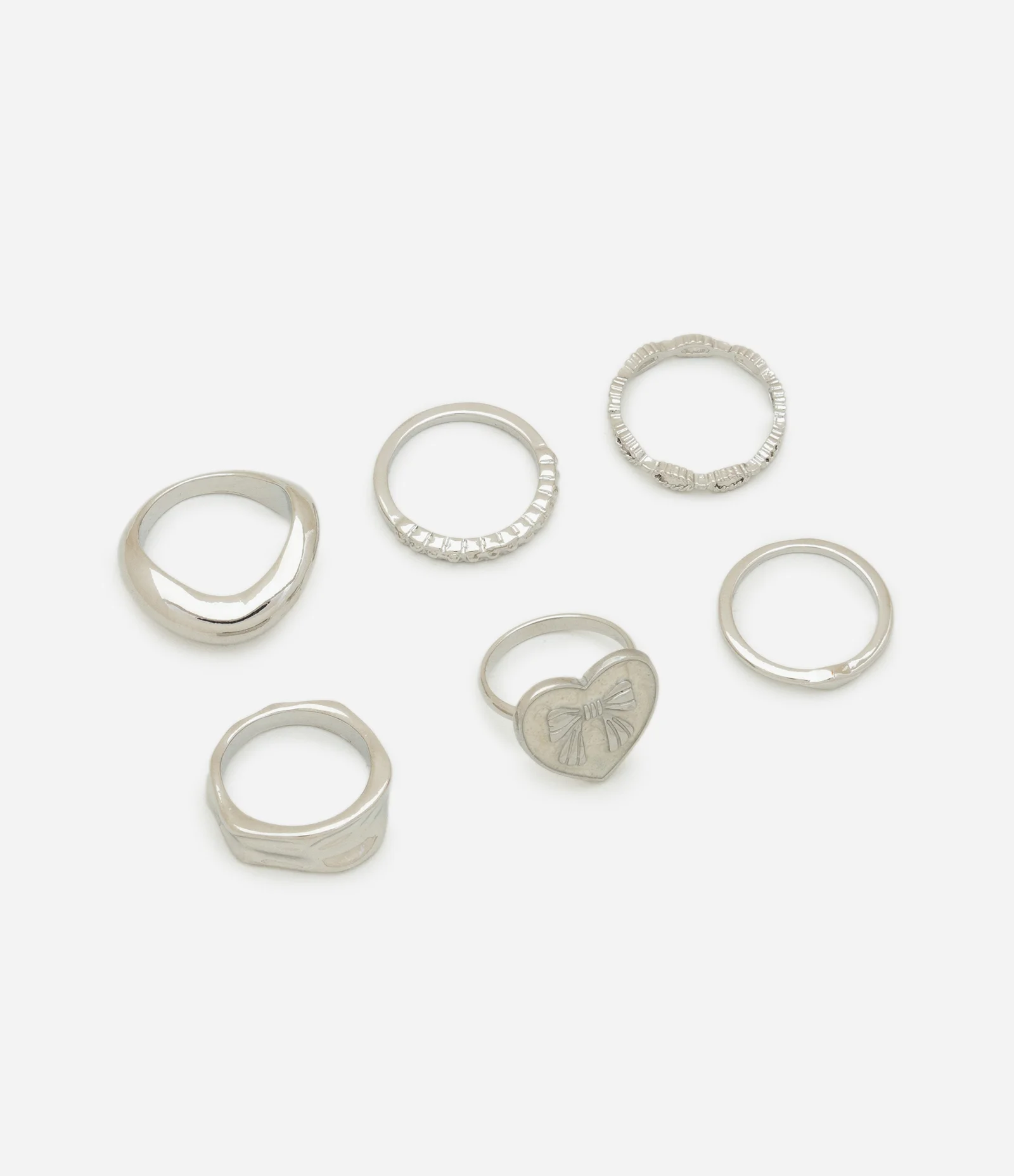 Kit 06 Anéis Finos com Diferentes Formatos Prata 2