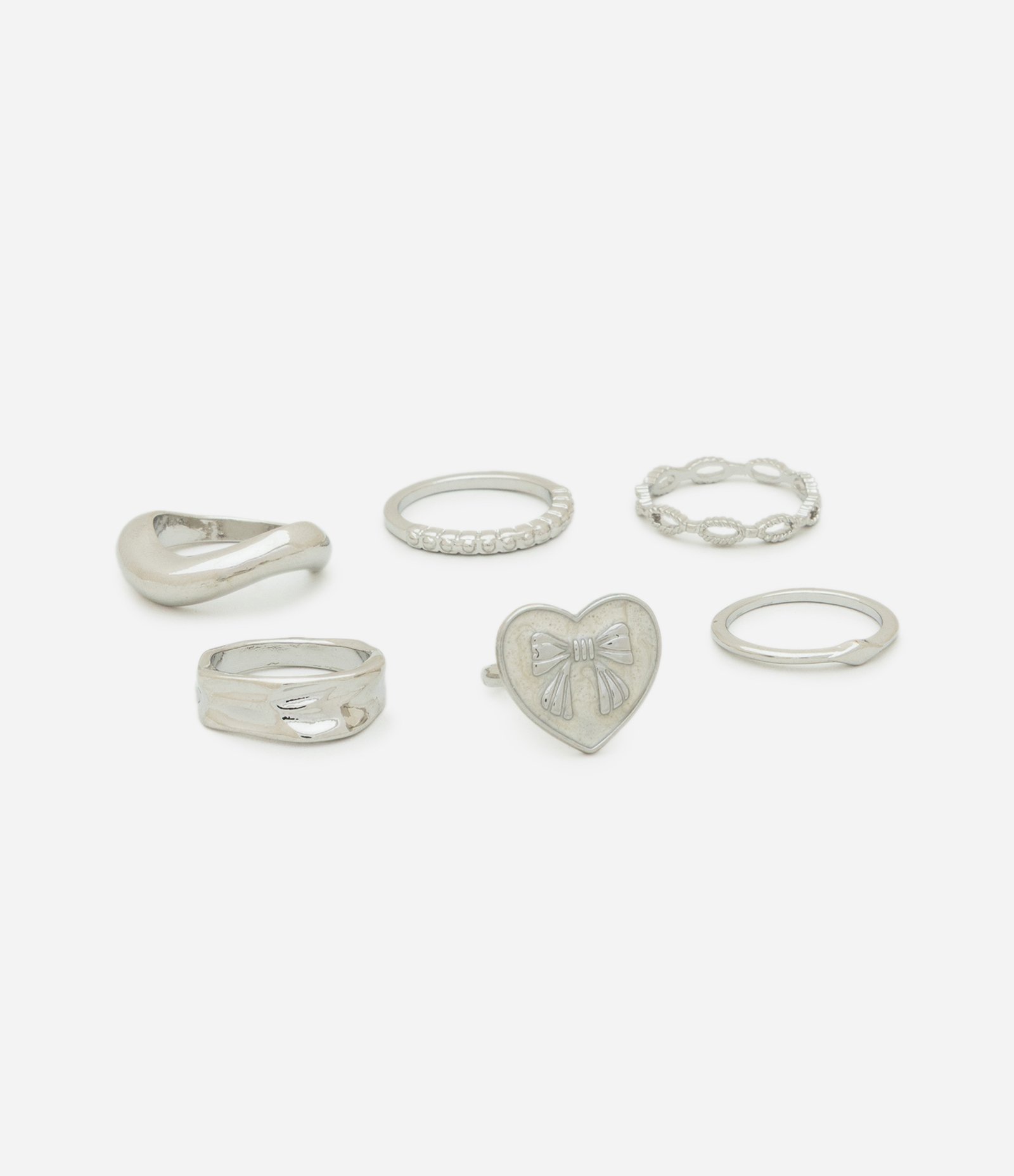 Kit 06 Anéis Finos com Diferentes Formatos Prata 3