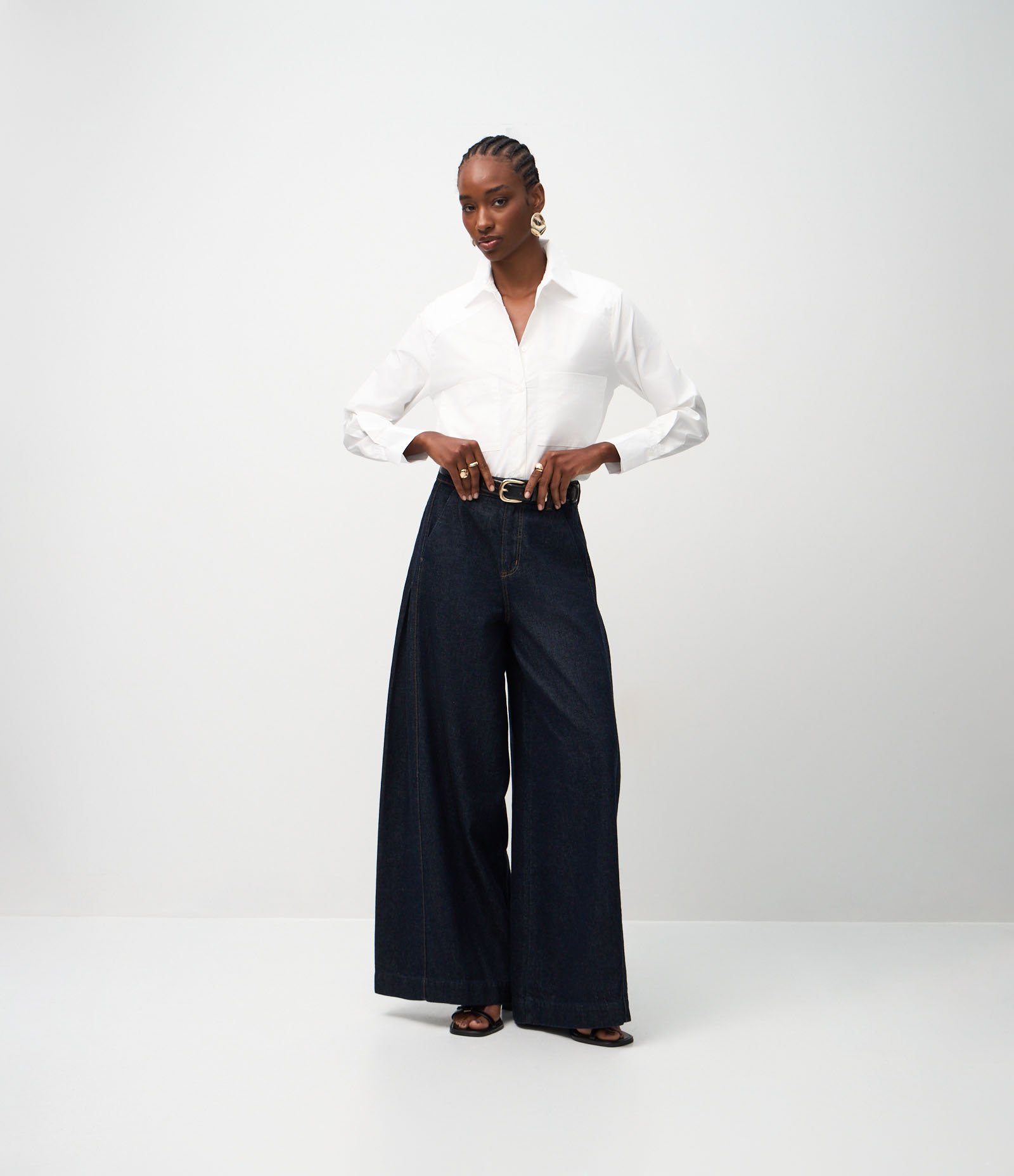 Camisa Manga Longa em Algodão com Bolsos Frontais Branco 2