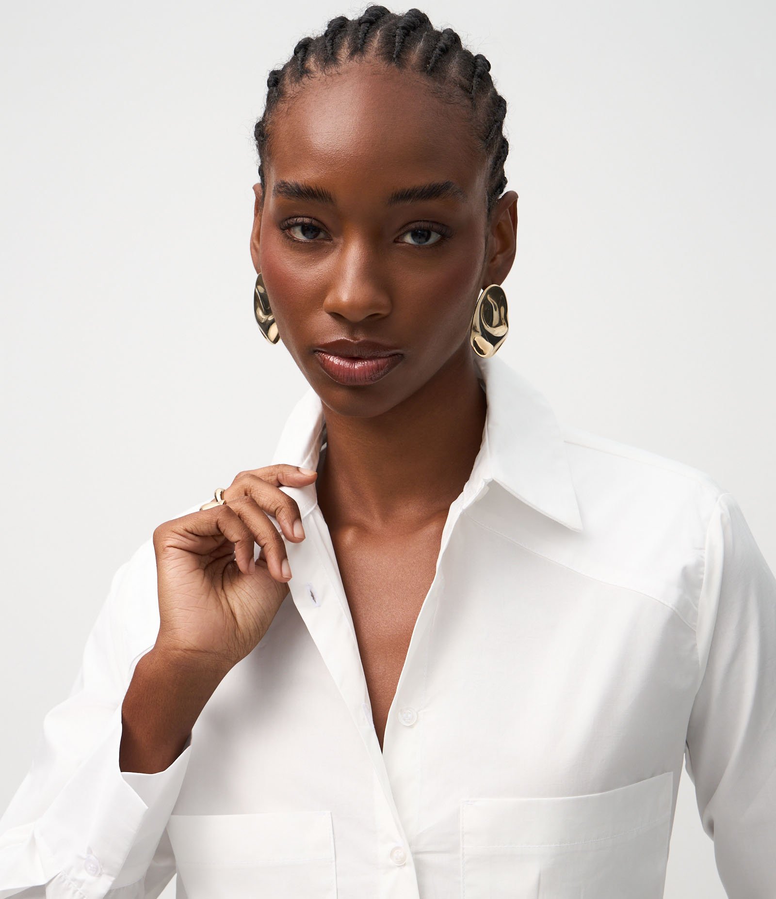 Camisa Manga Longa em Algodão com Bolsos Frontais Branco 3