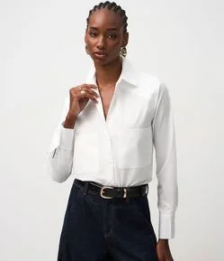 Camisa Manga Longa em Algodão com Bolsos Frontais