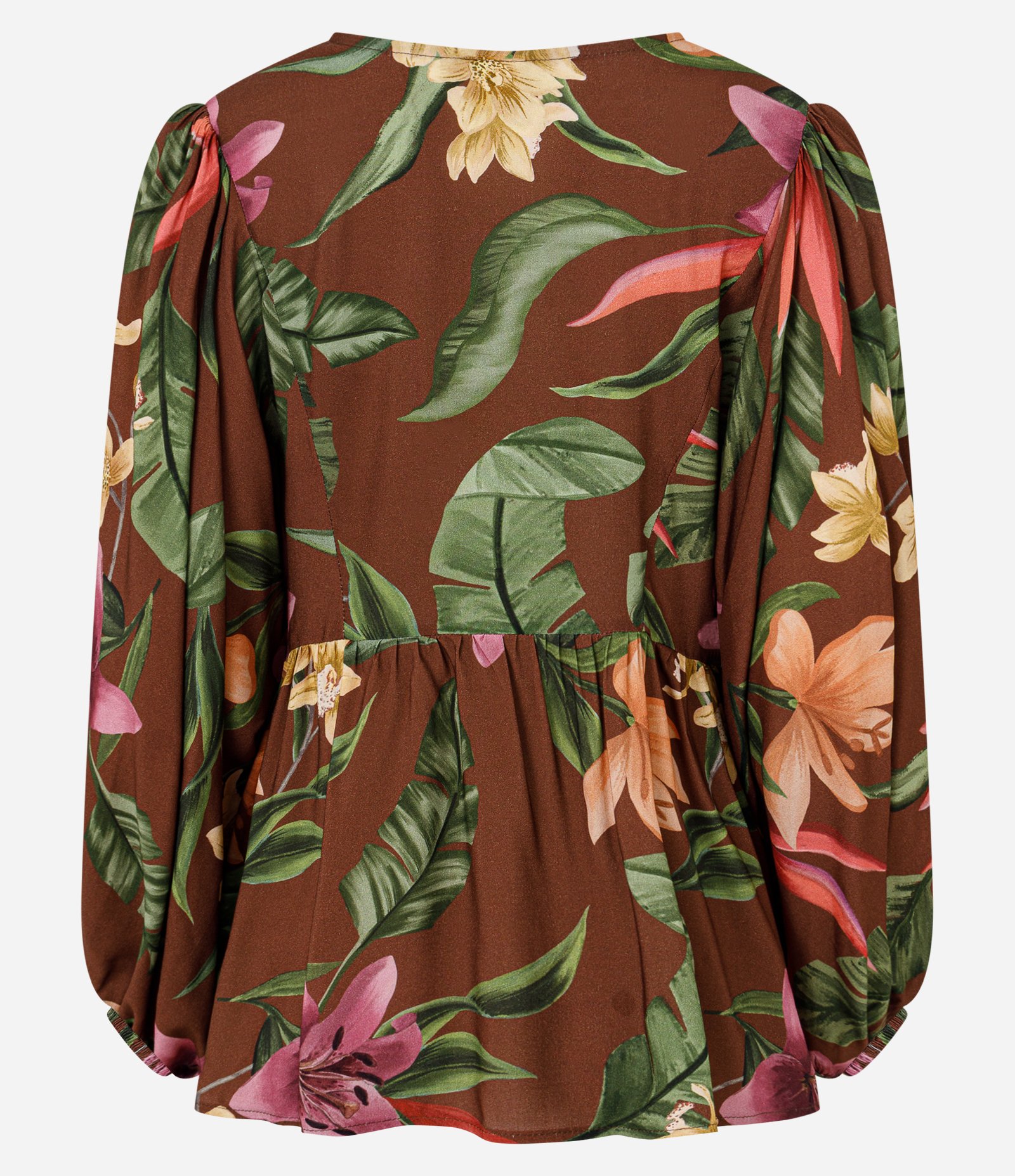 Blusa em Viscose com Decote V e Estampa Floral Marrom 8