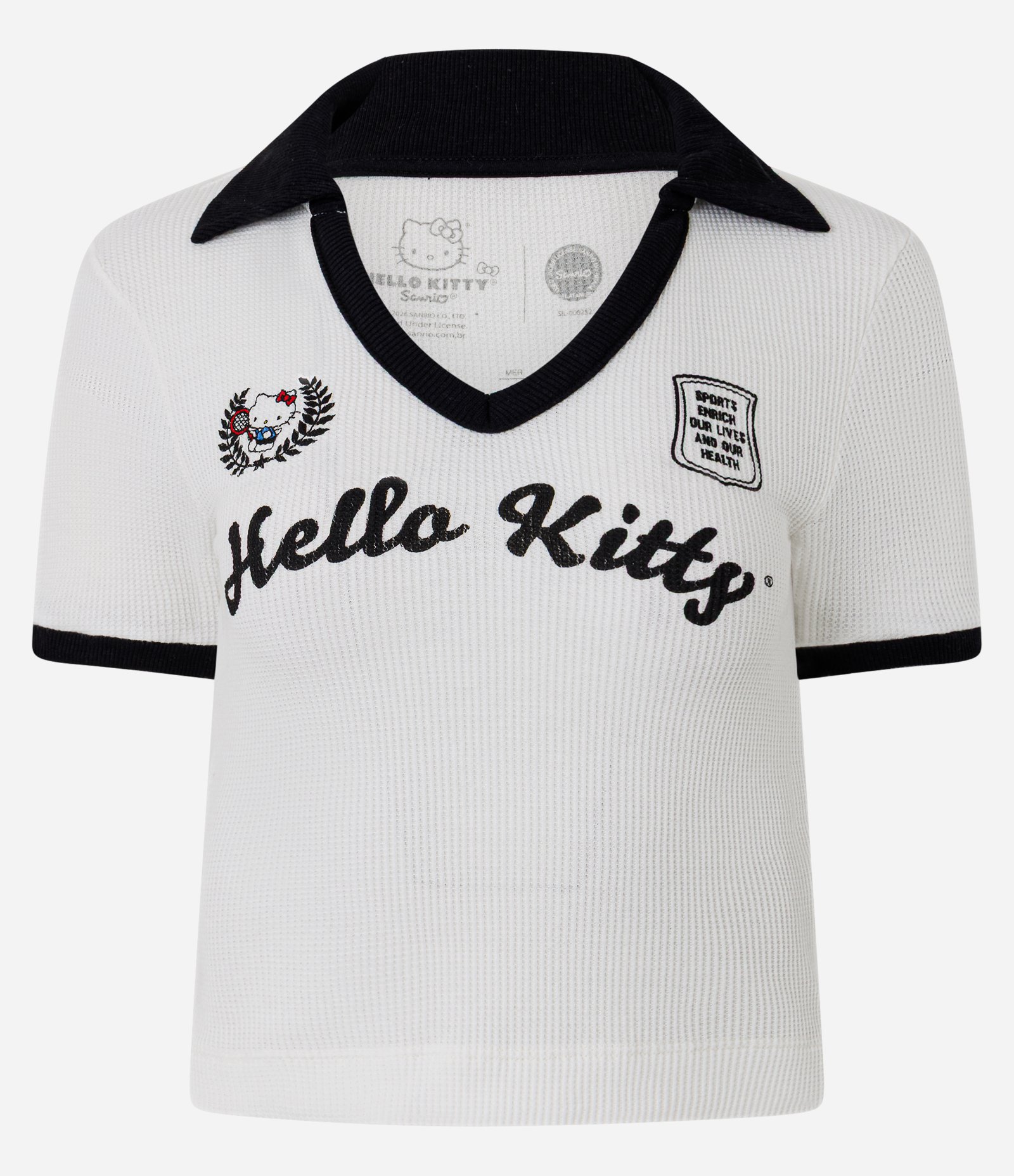 Blusa Polo Manga Curta com Viés Contrastantes Hello Kitty Branco 3