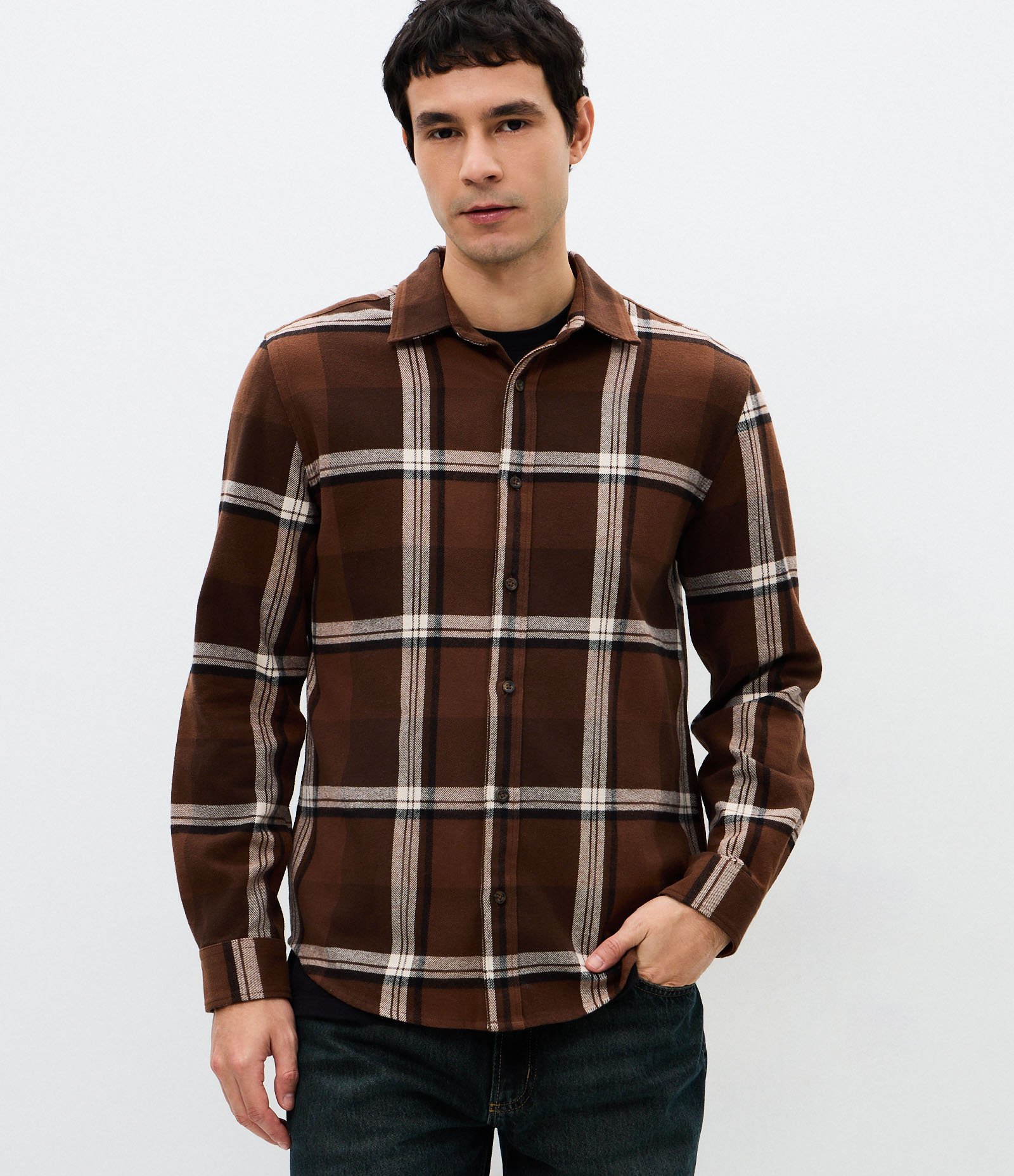 Camisa Regular em Flanela com Estampa Xadrez Marrom 1